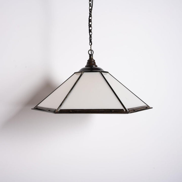 Historic London Underground Large Copper & Opal Glass Hexagonal Pendant Lights