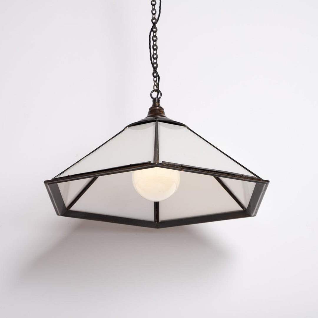 Historic London Underground Large Copper & Opal Glass Hexagonal Pendant Lights