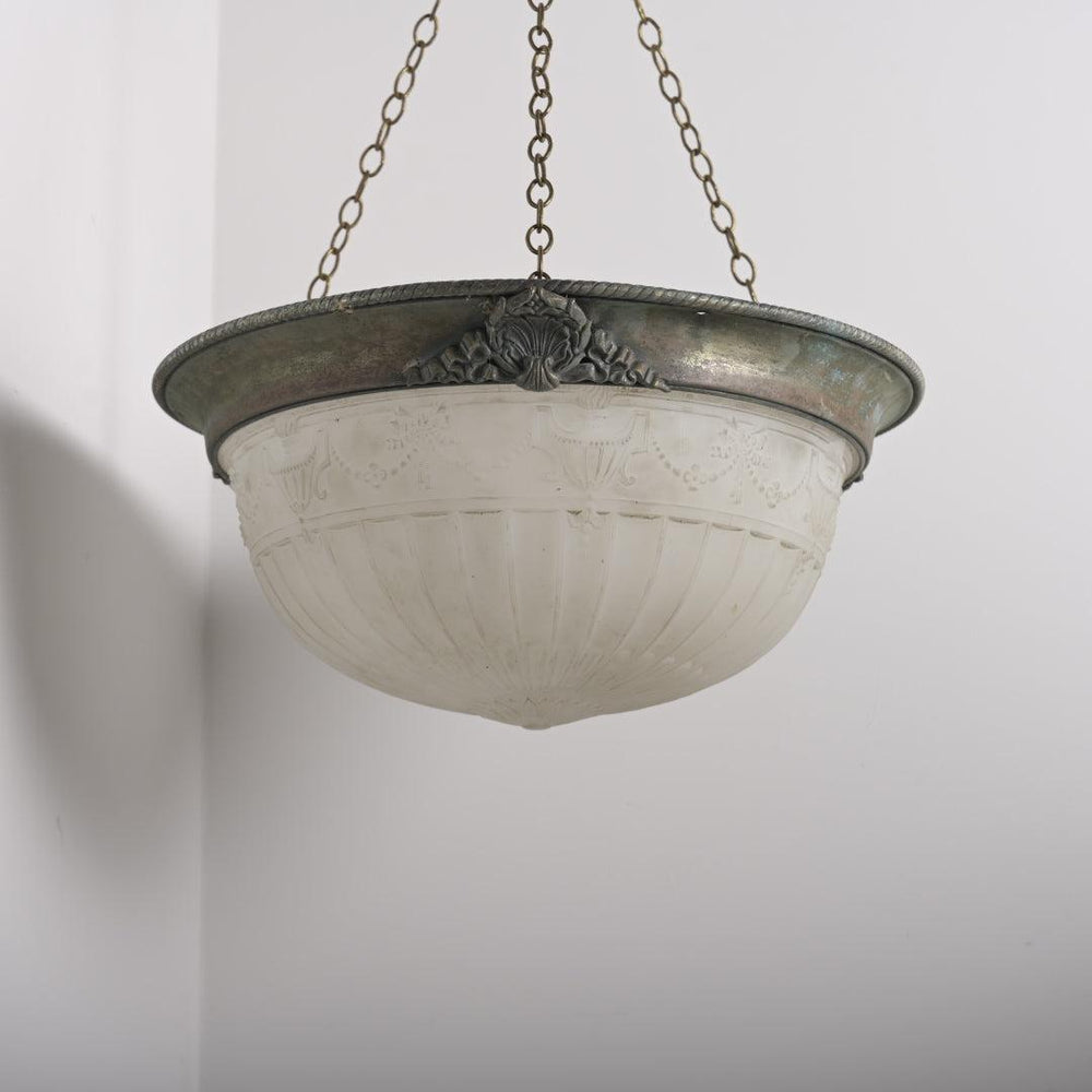 Huge 18-Inch "Moonstone" Glass Plafonnier in Bronze Mount by Jefferson & Co