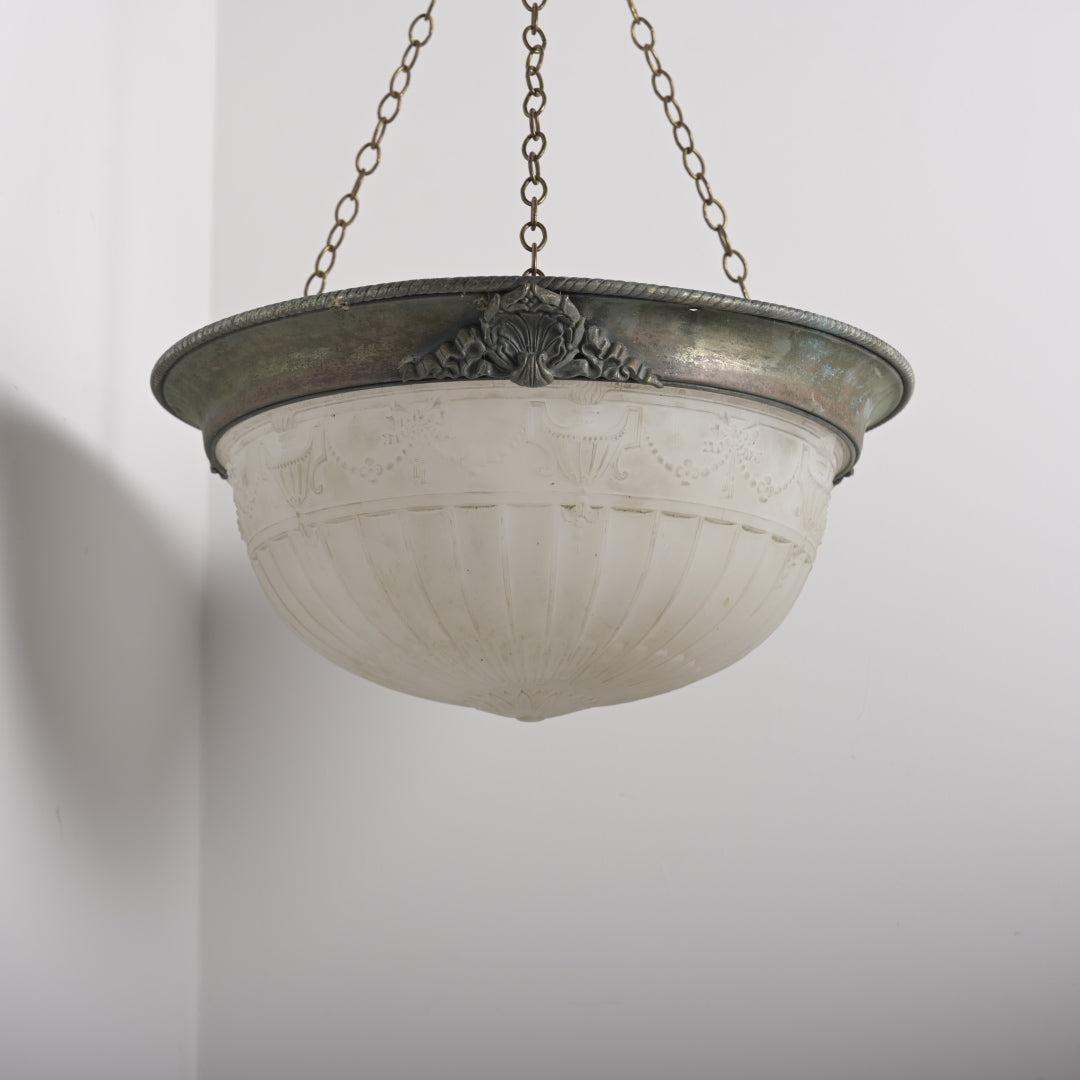 Huge 18-Inch "Moonstone" Glass Plafonnier in Bronze Mount by Jefferson & Co