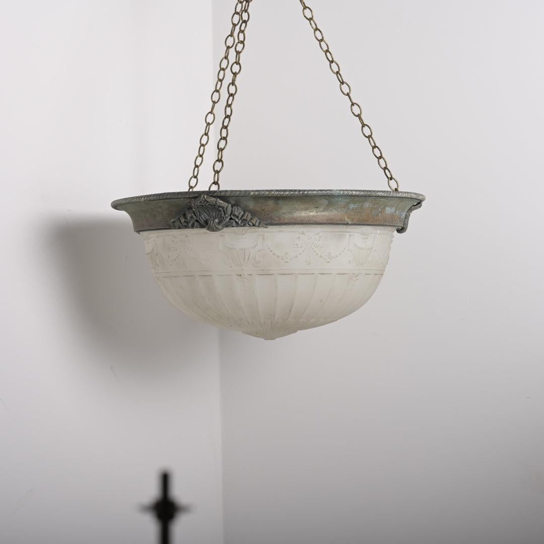 Huge 18-Inch "Moonstone" Glass Plafonnier in Bronze Mount by Jefferson & Co