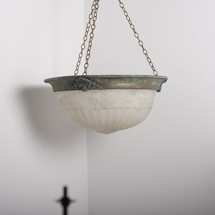 Huge 18-Inch "Moonstone" Glass Plafonnier in Bronze Mount by Jefferson & Co