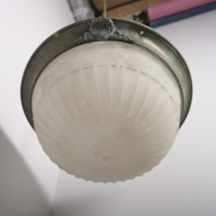 Huge 18-Inch "Moonstone" Glass Plafonnier in Bronze Mount by Jefferson & Co