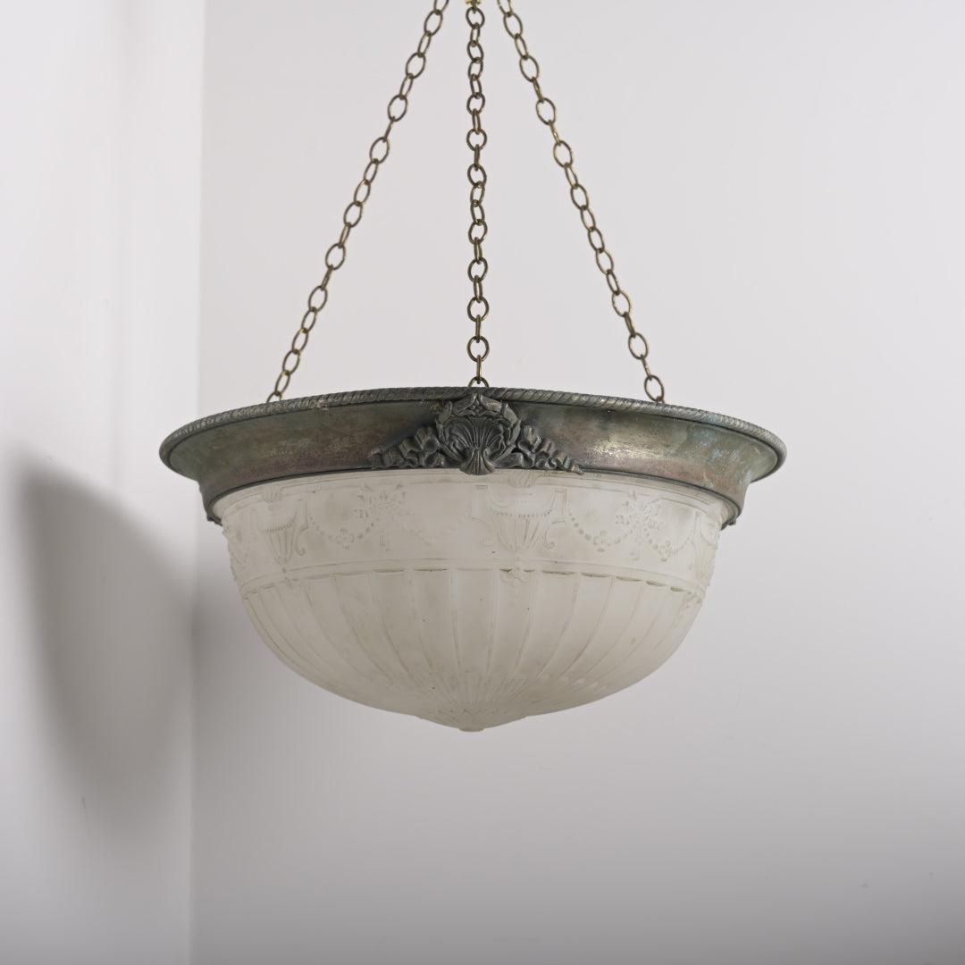 Huge 18-Inch "Moonstone" Glass Plafonnier in Bronze Mount by Jefferson & Co