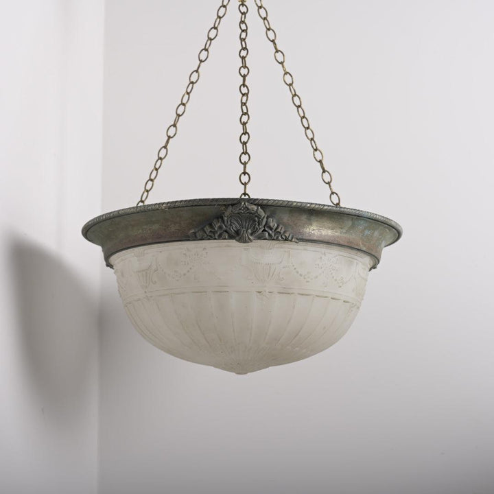 Huge 18-Inch "Moonstone" Glass Plafonnier in Bronze Mount by Jefferson & Co