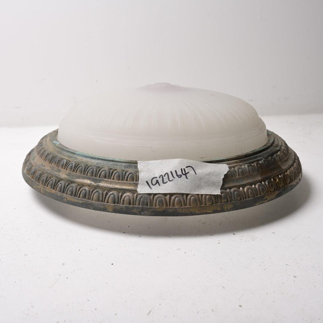 Huge Antique Jefferson Moonstone Flush Mount Fitting with Heavy Bronze Patina