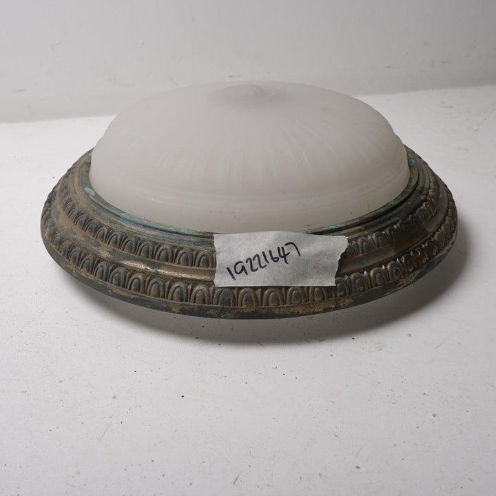 Huge Antique Jefferson Moonstone Flush Mount Fitting with Heavy Bronze Patina