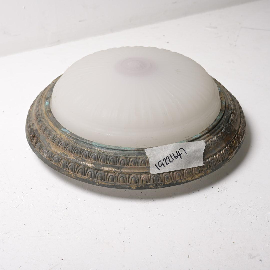 Huge Antique Jefferson Moonstone Flush Mount Fitting with Heavy Bronze Patina