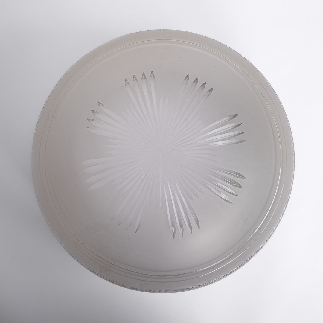 Huge Bulbous Satin & Intricate Cut Crystal Flush Mount in Aged Brass Ring