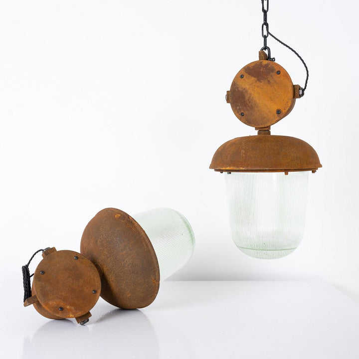 Huge Reclaimed Czech Industrial Rusted Pendant Lights