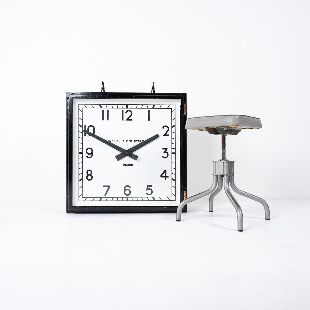 Huge Reclaimed Double Sided Square Factory Clock by English Clock