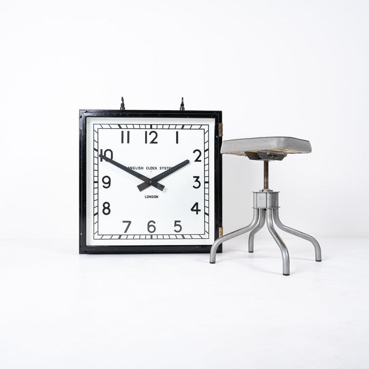Huge Reclaimed Double Sided Square Factory Clock by English Clock Systems Ltd