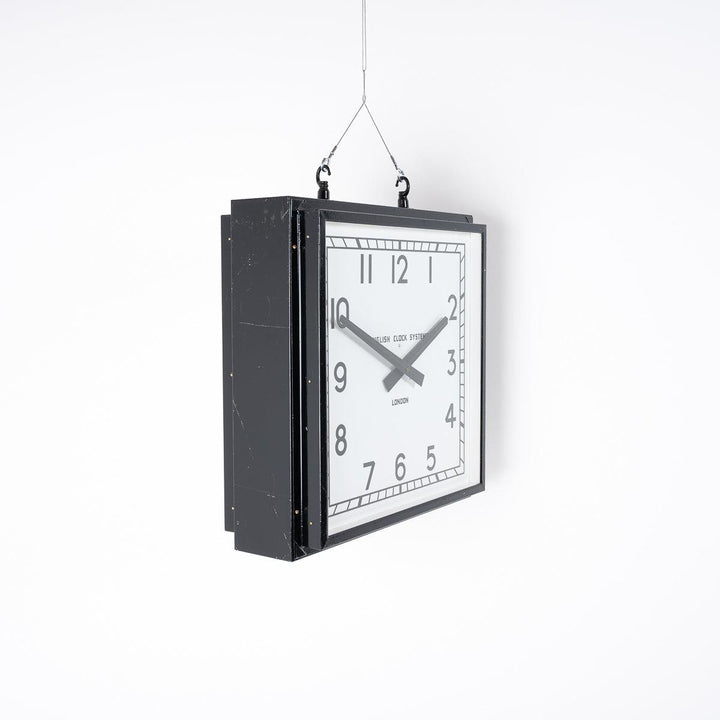 Huge Reclaimed Double Sided Square Factory Clock by English Clock Systems Ltd