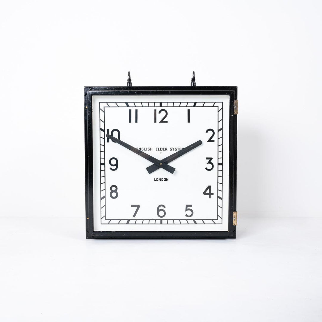 Huge Reclaimed Double Sided Square Factory Clock by English Clock Systems Ltd