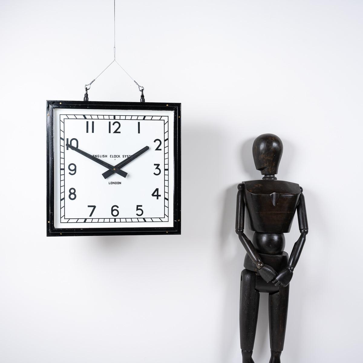 Huge Reclaimed Double Sided Square Factory Clock by English Clock