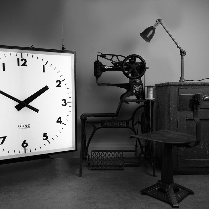 Huge Square Double Sided Station Clock by Gents of Leicester