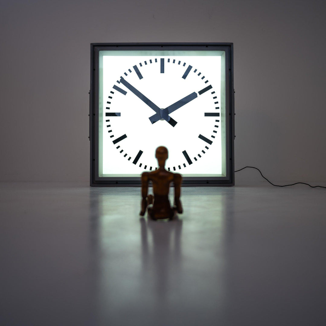 Huge Vintage Eastern European Illuminated Railway Clock by Pragotron