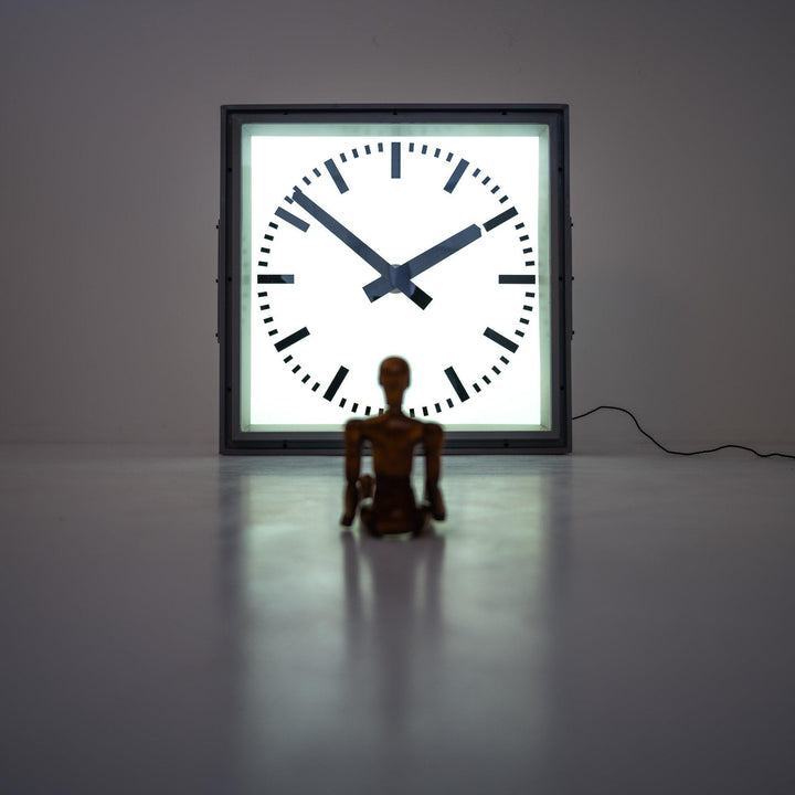 Huge Vintage Eastern European Illuminated Railway Clock by Pragotron