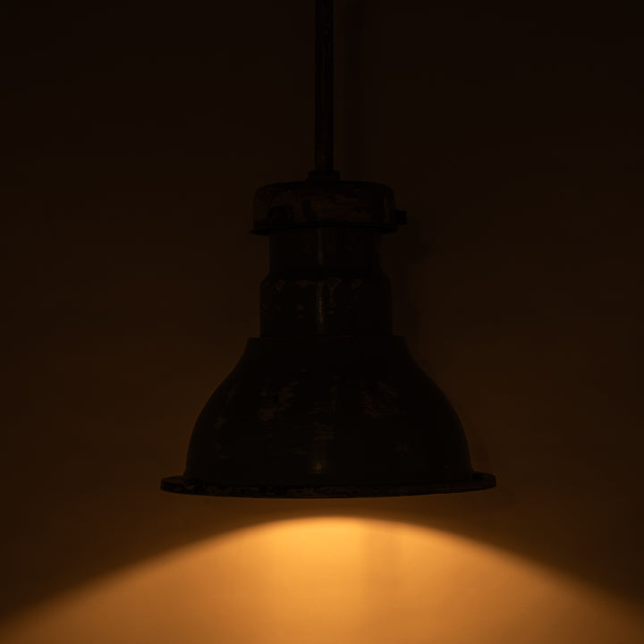 Huge Vintage Industrial Painted Steel Pendant Lights with Holophane Prismatic Glass Inserts