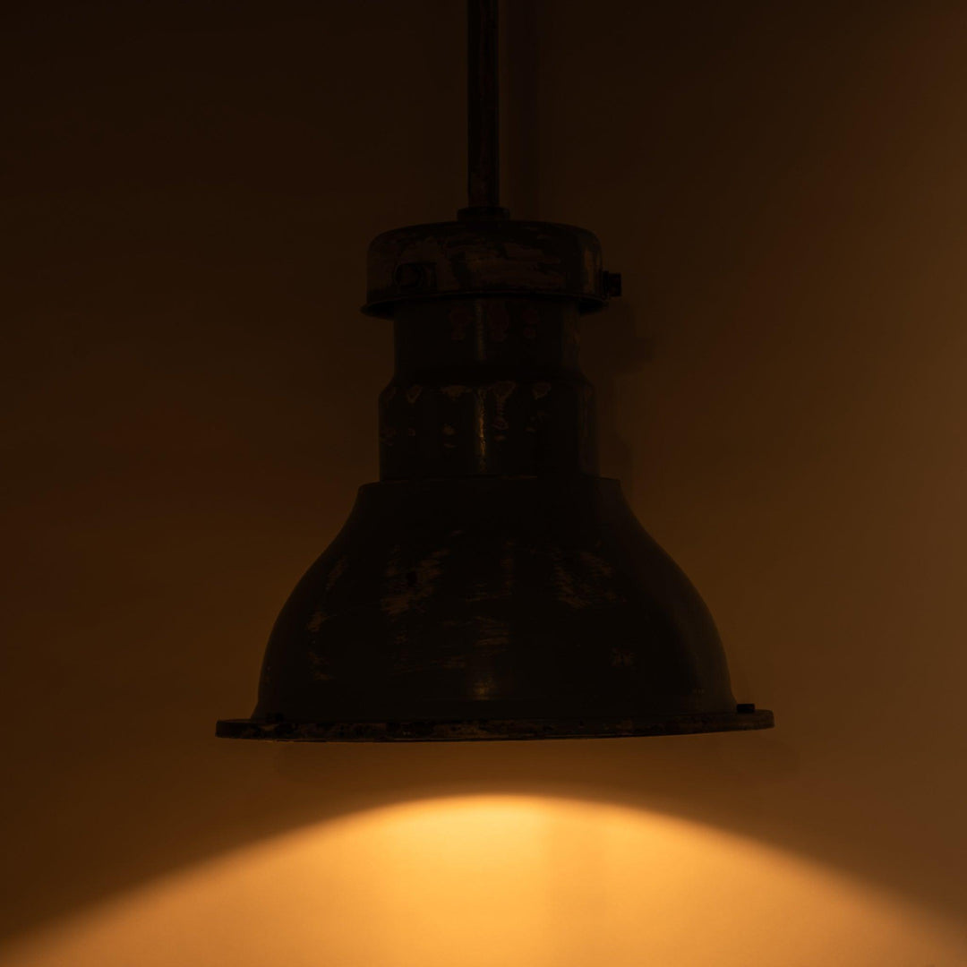 Huge Vintage Industrial Painted Steel Pendant Lights with Holophane Prismatic Glass Inserts