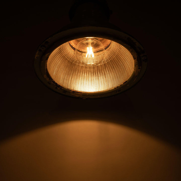 Huge Vintage Industrial Painted Steel Pendant Lights with Holophane Prismatic Glass Inserts