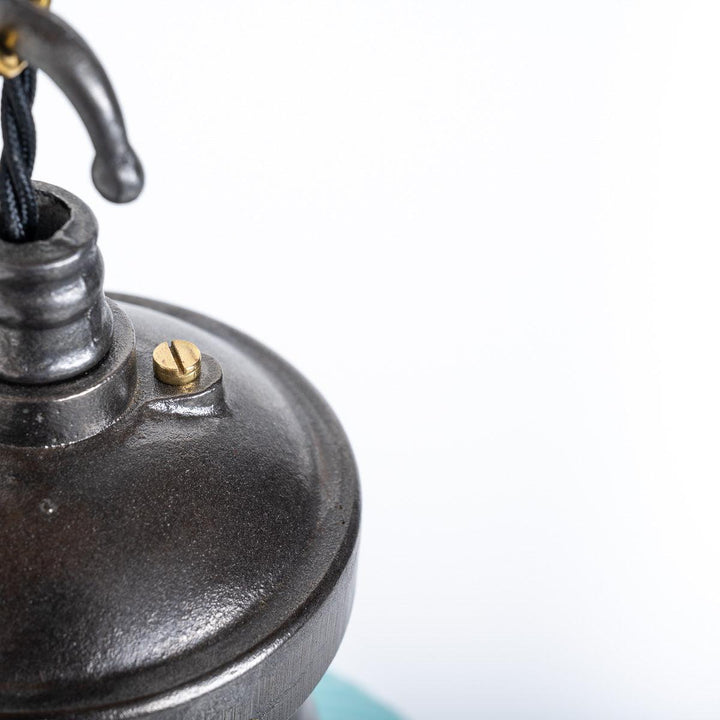 Industrial Blue Prismatic Glass & Cast Iron Pendant Lights by Holophane