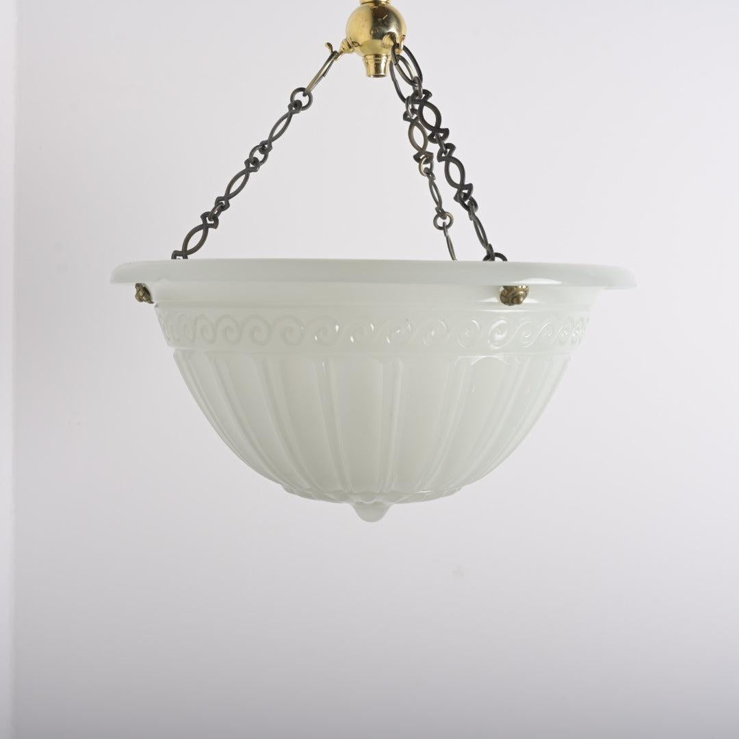 Large 14" Antique Jefferson Moonstone Plafonnier (Stamped Ripley Alabaster)