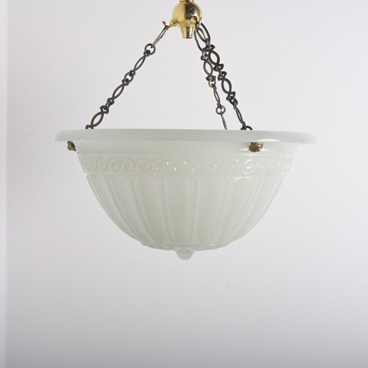 Large 14" Antique Jefferson Moonstone Plafonnier (Stamped Ripley Alabaster)