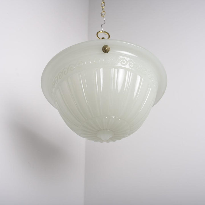 Large 14" Antique Jefferson Moonstone Plafonnier (Stamped Ripley Alabaster)