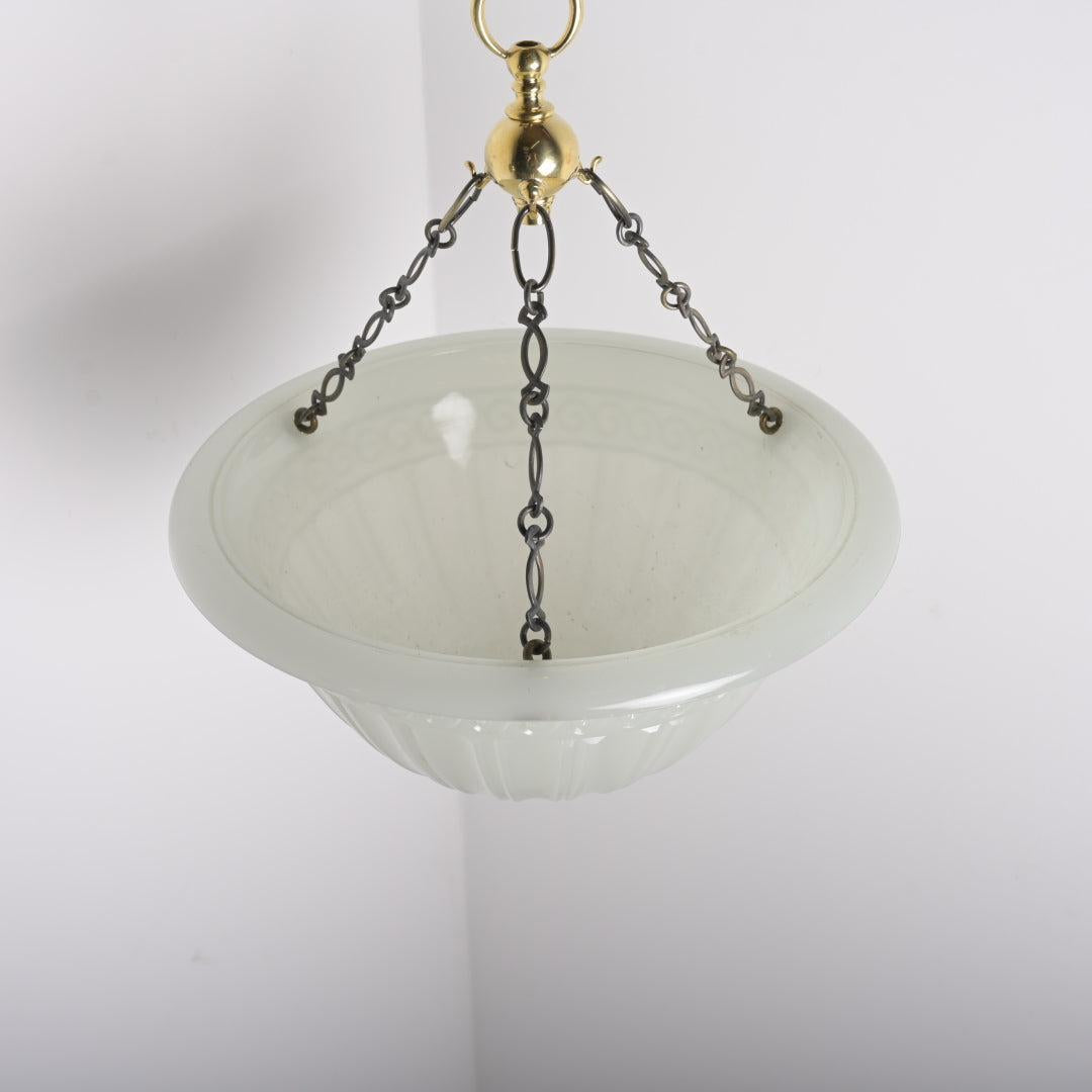 Large 14" Antique Jefferson Moonstone Plafonnier (Stamped Ripley Alabaster)