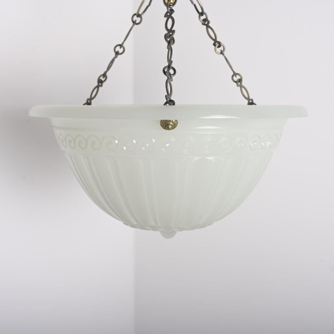 Large 14" Antique Jefferson Moonstone Plafonnier (Stamped Ripley Alabaster)