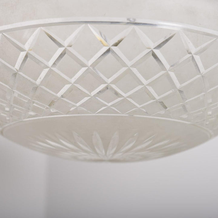 Large 14-Inch Satin & Cut Crystal Plafonnier Pendant Light in Geometric Brass Ring