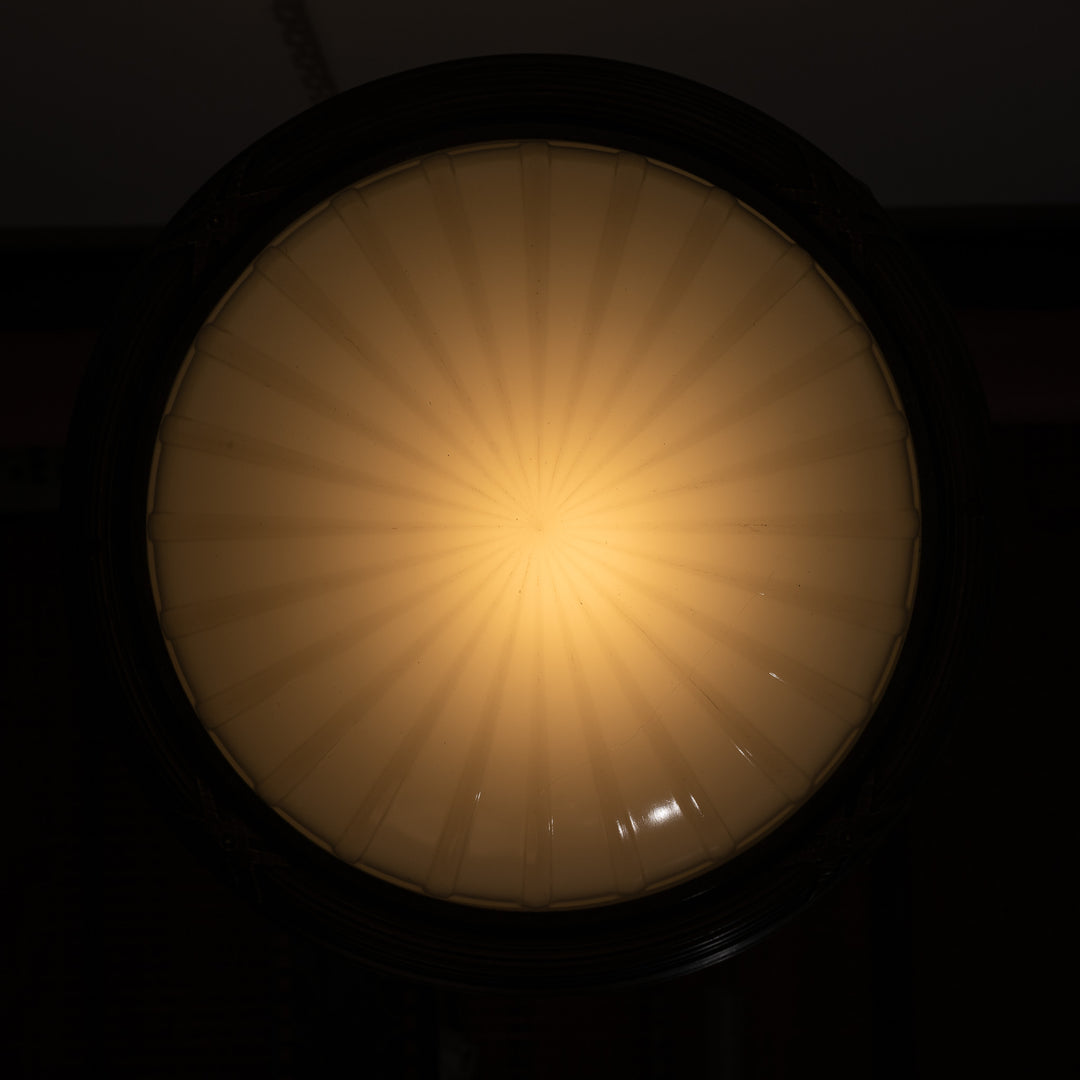 Large 14 inch English Moonstone Glass Plafonnier set in Heavy Quality Cast Bronze Frame