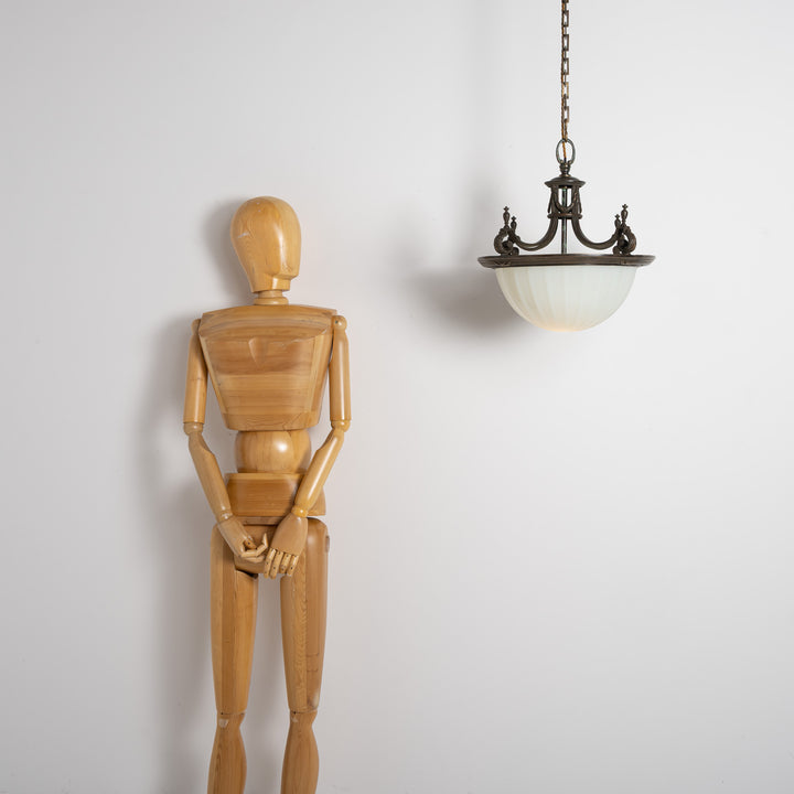 Large 14 inch English Moonstone Glass Plafonnier set in Heavy Quality Cast Bronze Frame