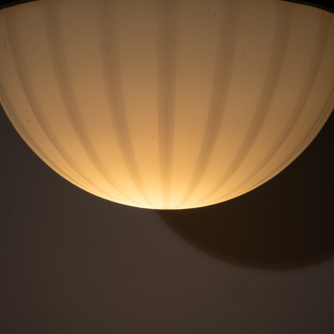 Large 14 inch English Moonstone Glass Plafonnier set in Heavy Quality Cast Bronze Frame