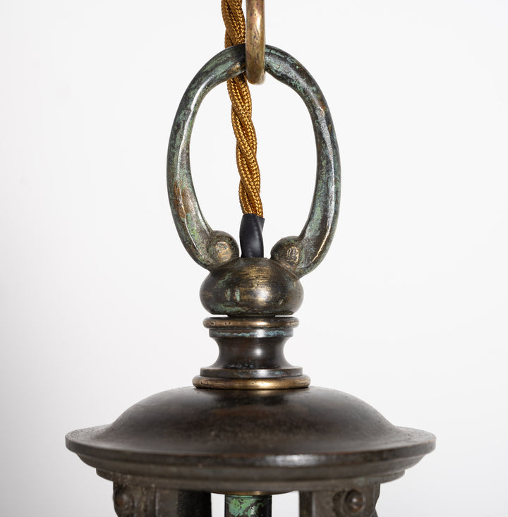 Large 14 inch English Moonstone Glass Plafonnier set in Heavy Quality Cast Bronze Frame