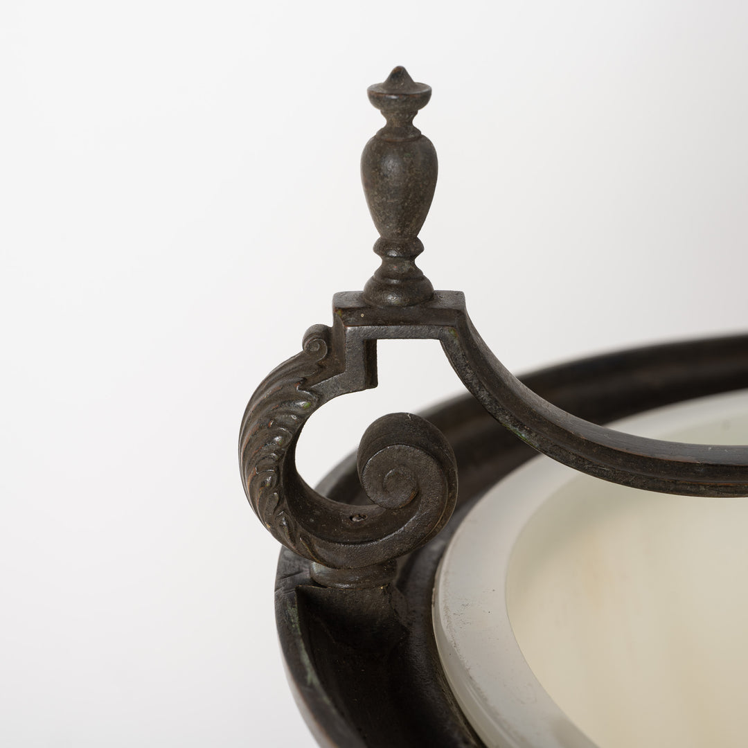 Large 14 inch English Moonstone Glass Plafonnier set in Heavy Quality Cast Bronze Frame