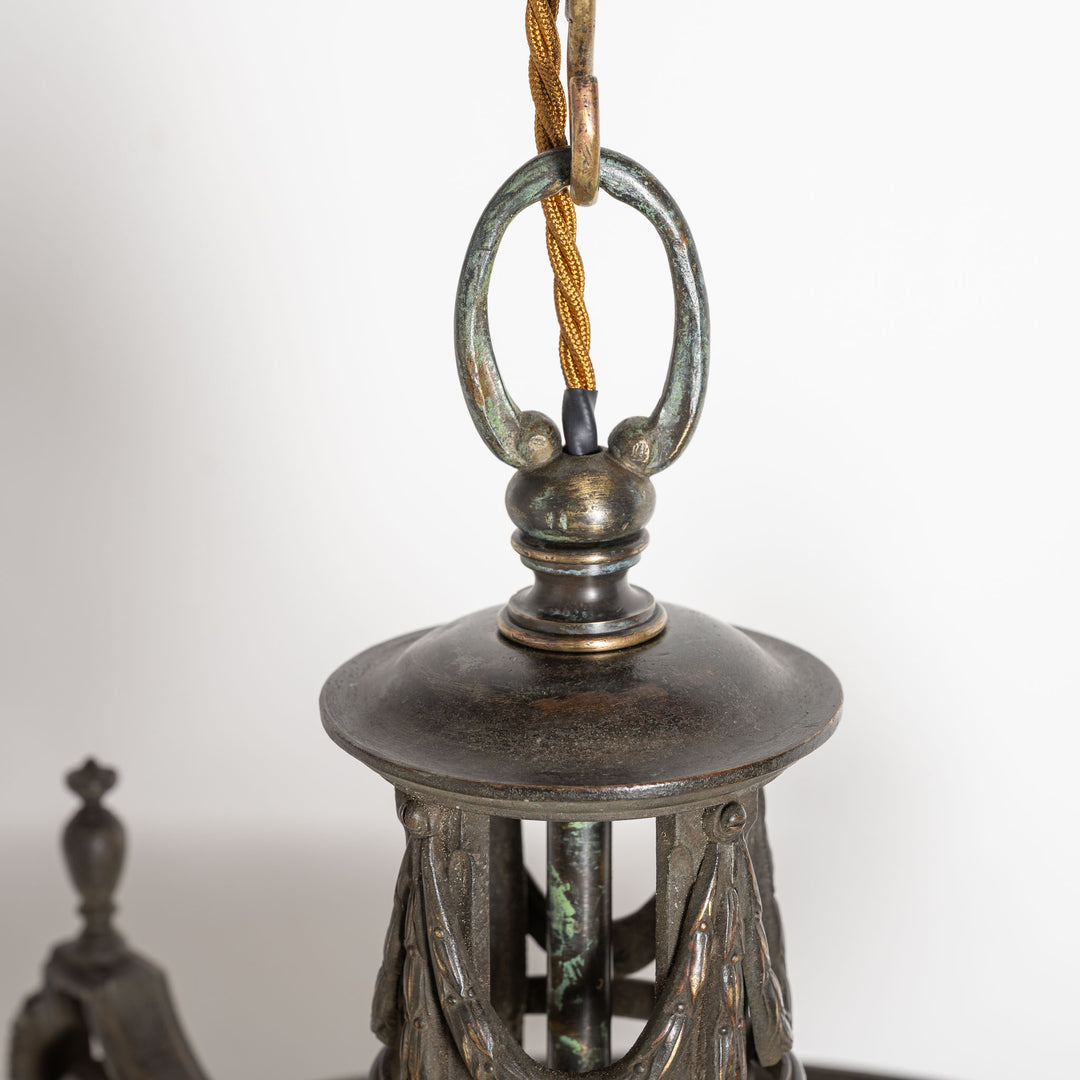 Large 14 inch English Moonstone Glass Plafonnier set in Heavy Quality Cast Bronze Frame