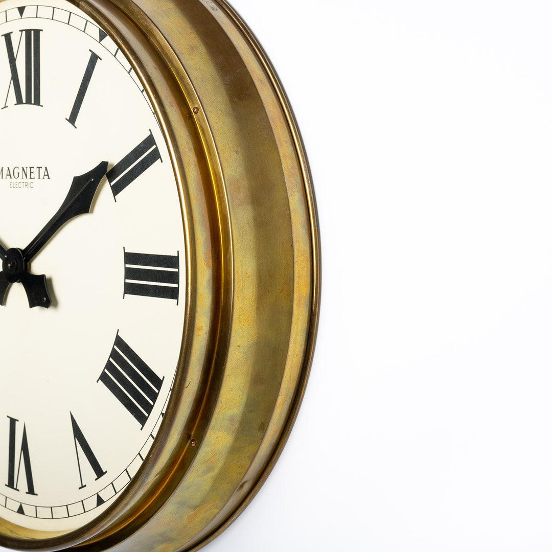 Large 18" Diameter Vintage Brass Factory Clock by Industrial