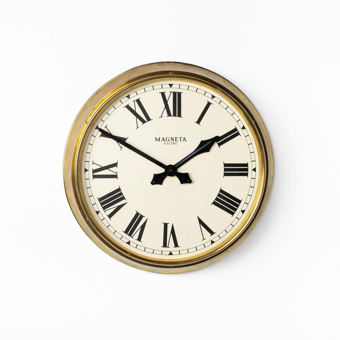 Large 18" Diameter Vintage Brass Factory Clock by Megneta