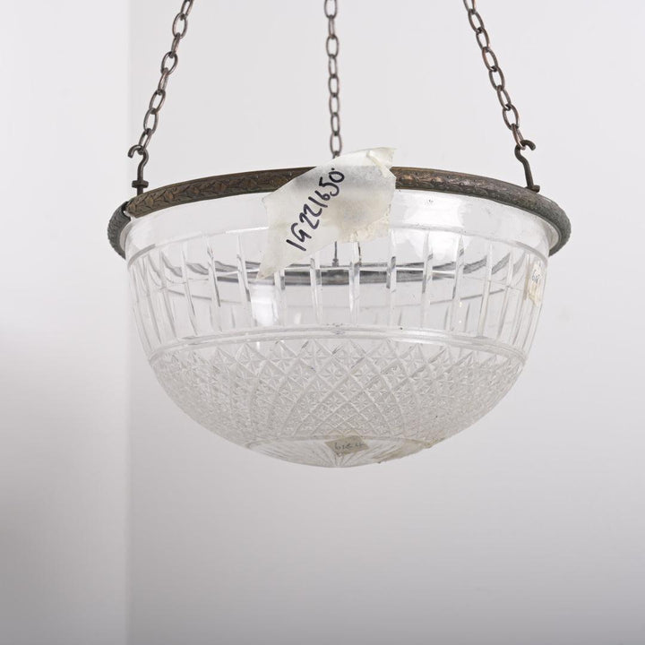 Large Antique Crystal Plafonnier with Diamond & Flute Cut Glass