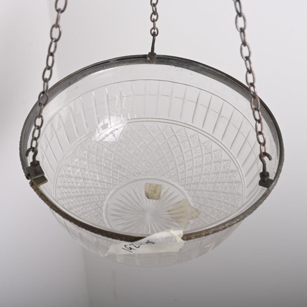 Large Antique Crystal Plafonnier with Diamond & Flute Cut Glass