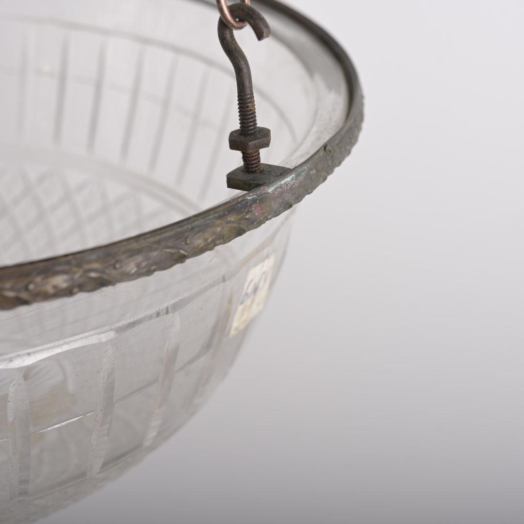 Large Antique Crystal Plafonnier with Diamond & Flute Cut Glass