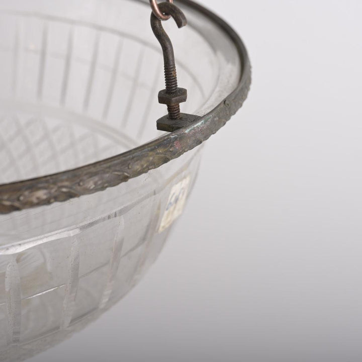 Large Antique Crystal Plafonnier with Diamond & Flute Cut Glass