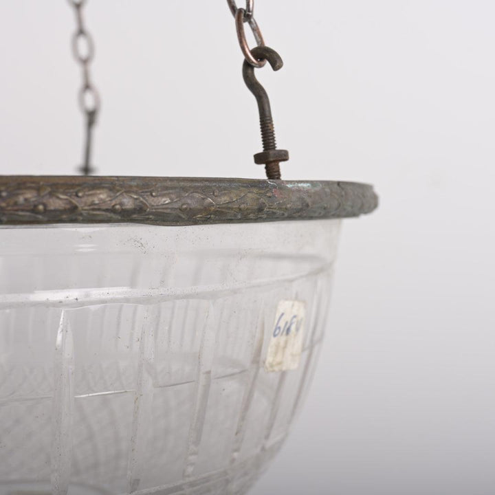 Large Antique Crystal Plafonnier with Diamond & Flute Cut Glass