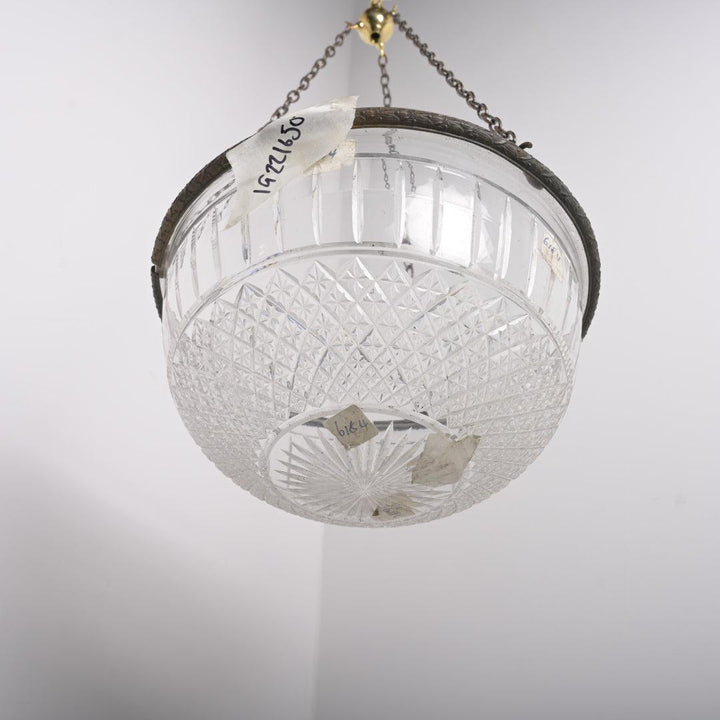 Large Antique Crystal Plafonnier with Diamond & Flute Cut Glass