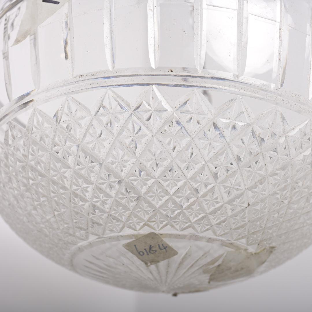 Large Antique Crystal Plafonnier with Diamond & Flute Cut Glass