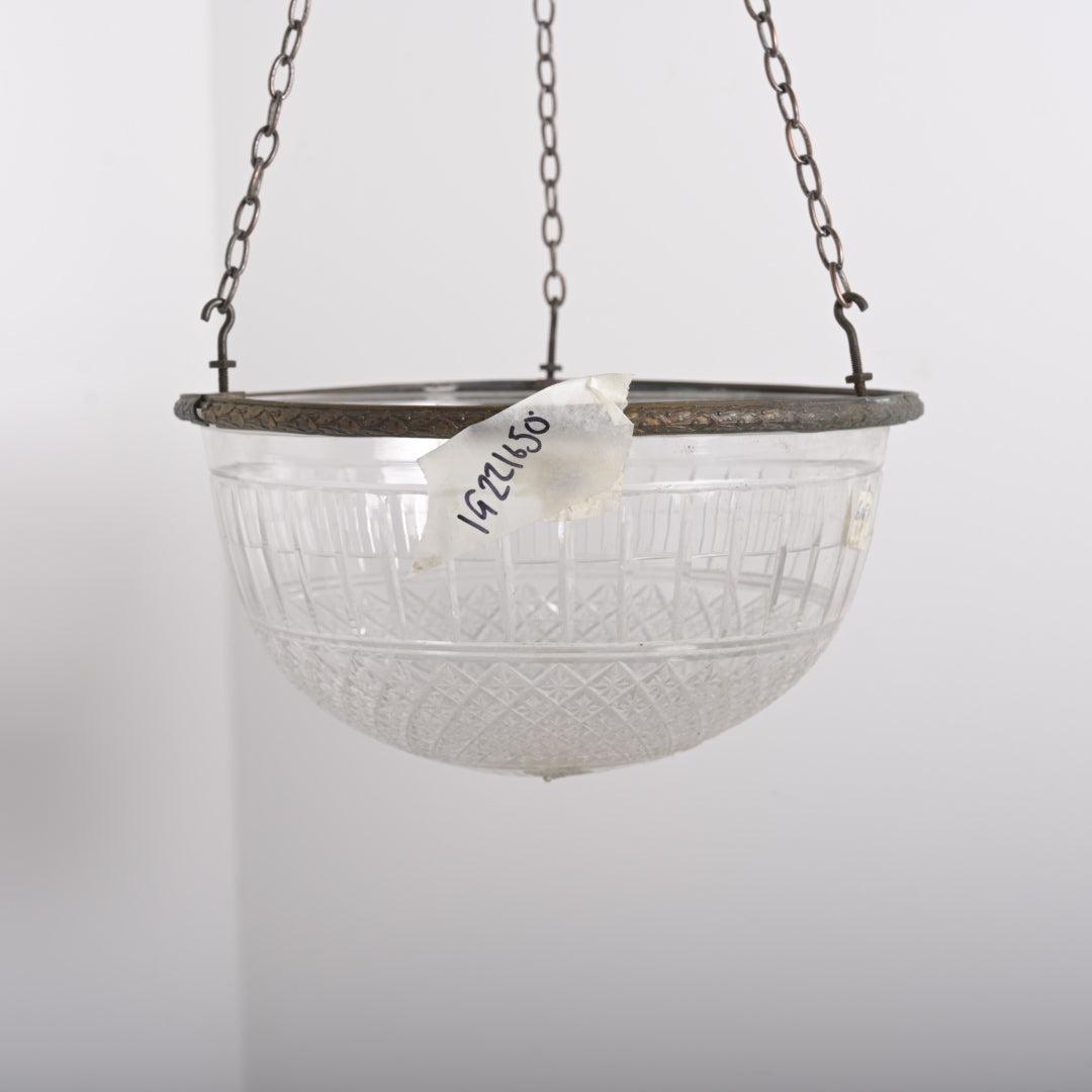 Large Antique Crystal Plafonnier with Diamond & Flute Cut Glass