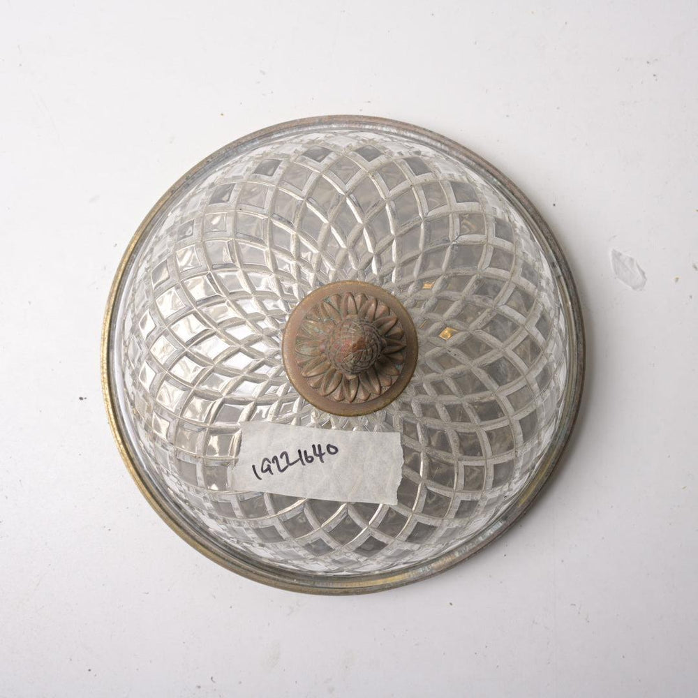 Large Antique Cut Crystal Flush Mount with Ornate Bronze Gallery