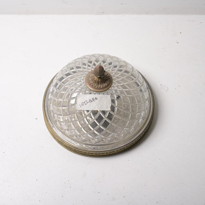 Large Antique Cut Crystal Flush Mount with Ornate Bronze Gallery